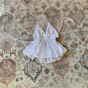 ANTICA SARTORIA White Cotton eyelet halter from Amalfi Coast Italy SIZE S